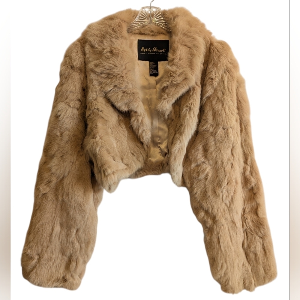 Ashley Stewart Womens Light brown Rabbit Fur coat Jacket Size 2X